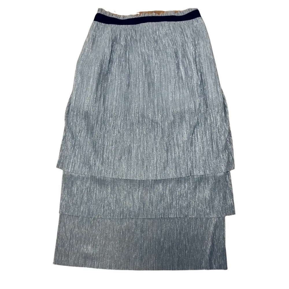 NWT MAJE light blue Metallic Glitter mid-length skirt, size 36